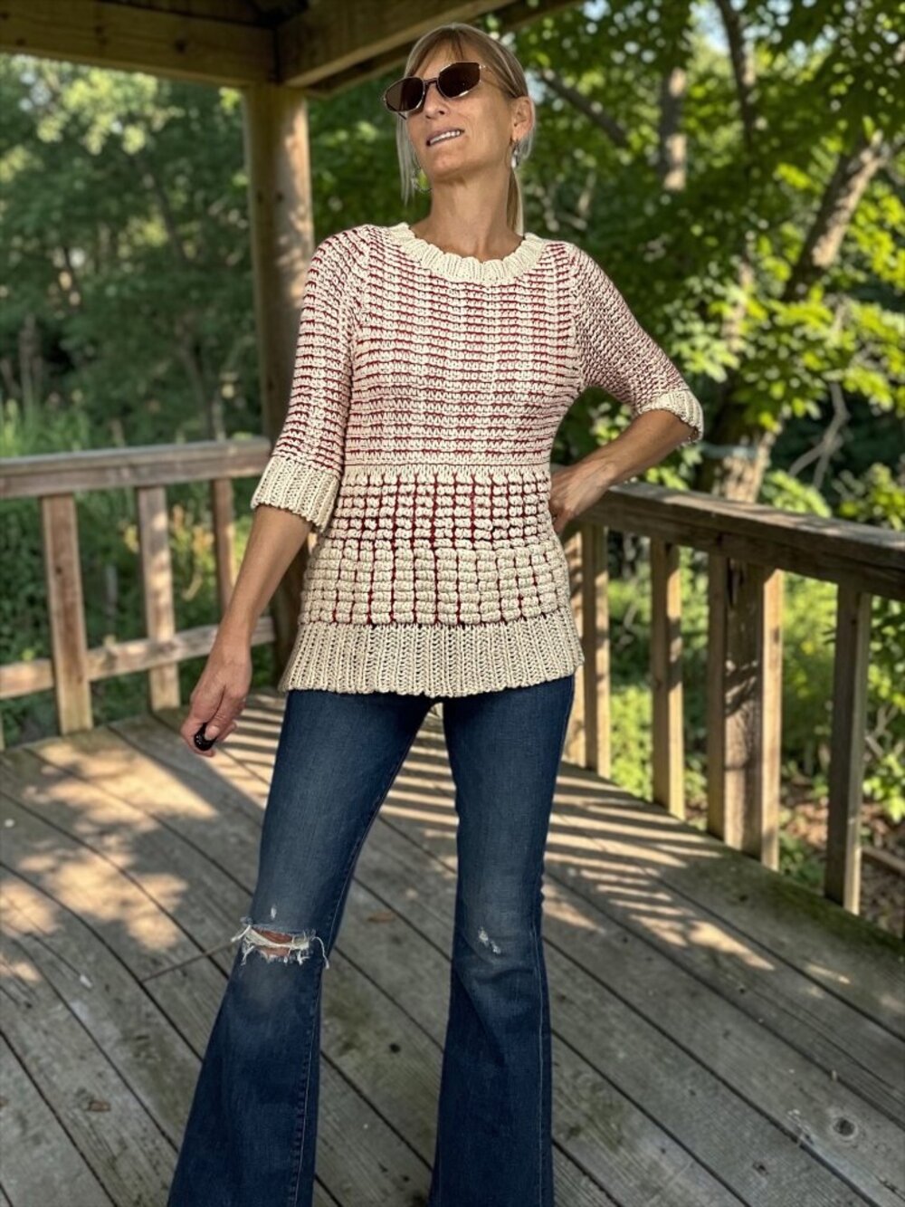 Anthropologie Fiets Voor 2 Hidden Glow Sweater M Red Cream